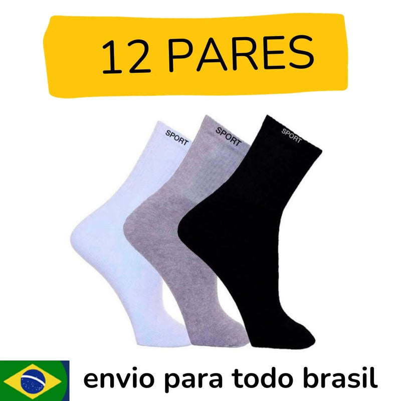 Kit 12 Pares de Meias Adulto Masculino Esportivo Alto