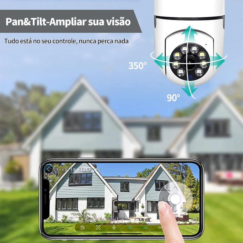 Câmera wifi ip sem fio giratória 360 com encaixe lampada bocal rosca yoosee/V380 ptz full HD visão noturna segurança