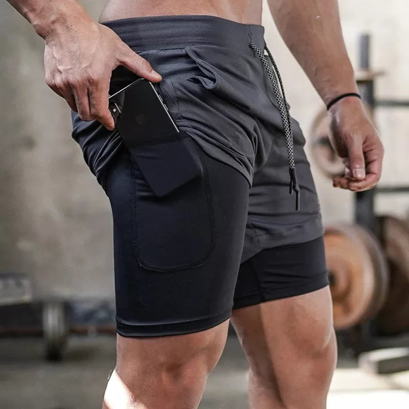 Shorts 2 em 1 masculino, bermuda dryfit, calção para academia, shorts de ginastica branco