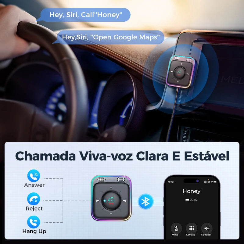 bluetooth 5.3 adaptador de carro aprimorado microfones duplos